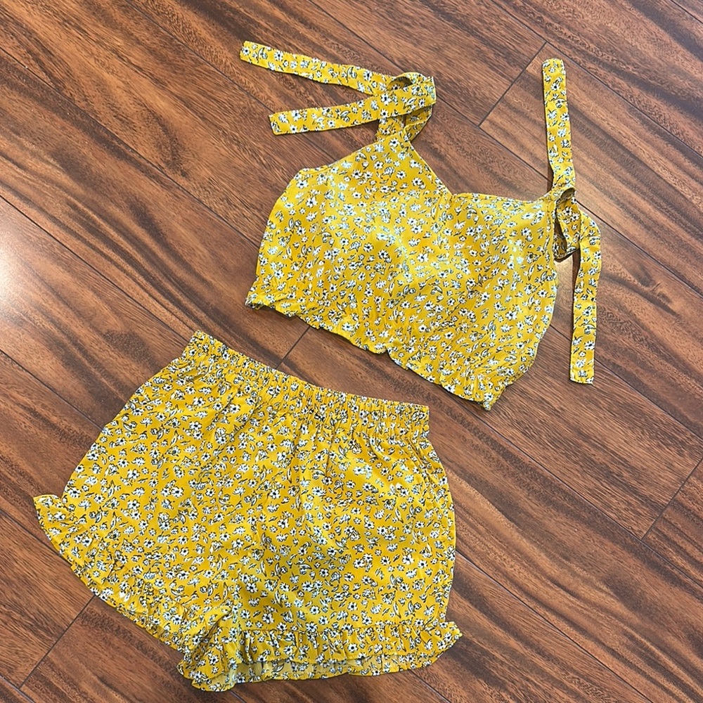 Yellow Floral Two-Piece Set